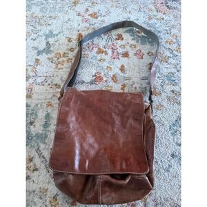 Fossil Brown Leather Messenger Bag Crossbody Flap Distressed Vintage Style Large
